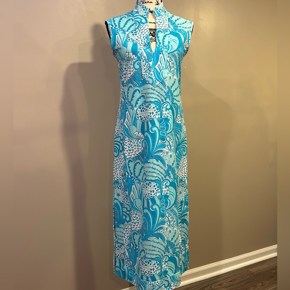 Jude Connally Turquoise & White Printed Midi Dress